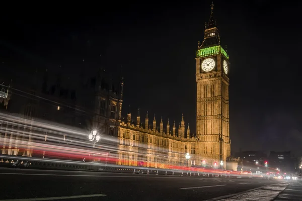 Houses Parliament Elizabeth Tower Housing Big Ben Night Light Trails — Stock fotografie