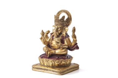 Mutlu Diwali, ilahi lütuf ve ruhsal uyum Ganesh ile kavramsal fikir Hindu yarı fil tanrı meditasyonda beyaz arka planda izole bir şekilde kesme yolu ile poz verir.