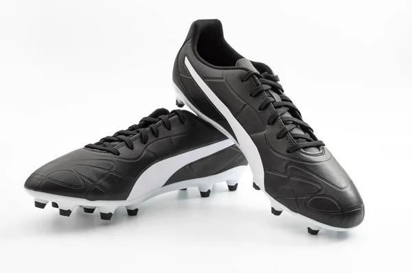 Athletic Equipment Exercising Footwear Concept Traditional Leather Soccer Boots Football — Stock Photo, Image