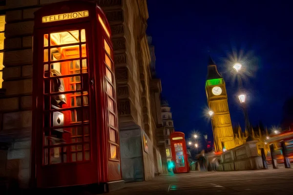 Peinture Huile Numérique Une Scène Nocturne Urbaine Avec Célèbre Cabine — Photo