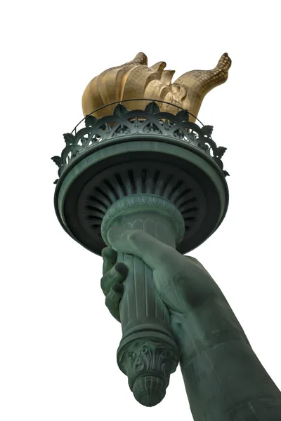 Closeup of the torch of the Statue of Liberty isolated on white background — 图库照片