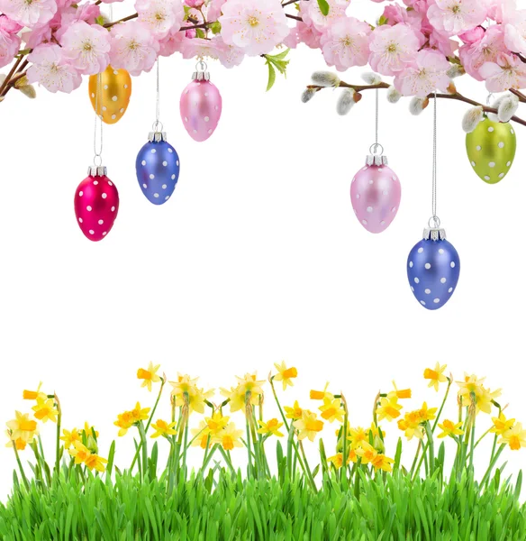 Colorful hanging easter eggs — Stock Photo, Image