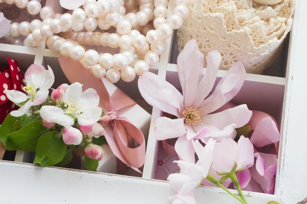 Tree  flowers with pearls and lace — Stock Photo, Image