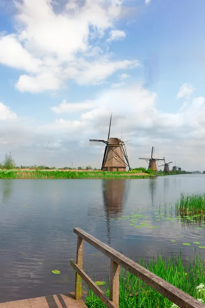 Escena idilyc con molino de viento holandés — Foto de Stock