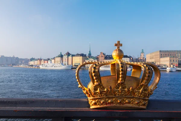 Královská koruna a panoráma města Stockholm — Stock fotografie