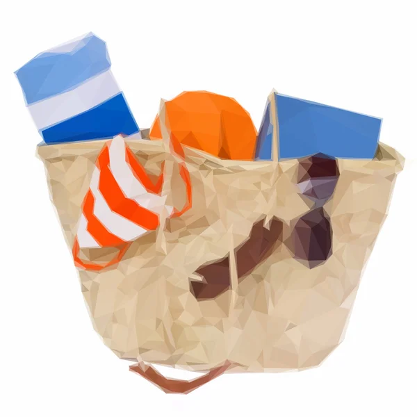 Sunbathing accessories in basket — Stock Vector