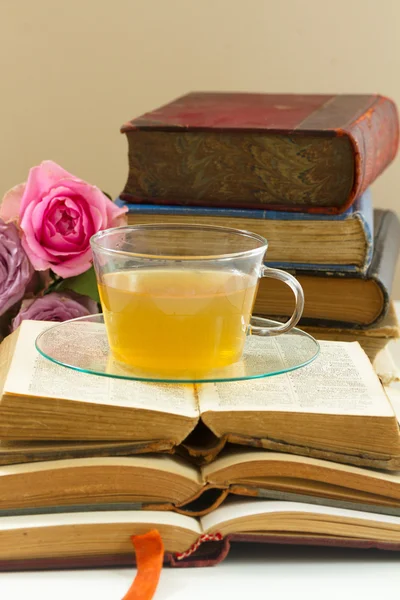 Taza de té con libros —  Fotos de Stock