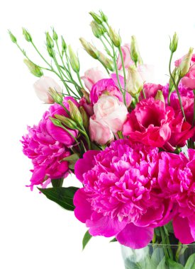 Parlak pembe çiçekler Şakayık ve eustoma