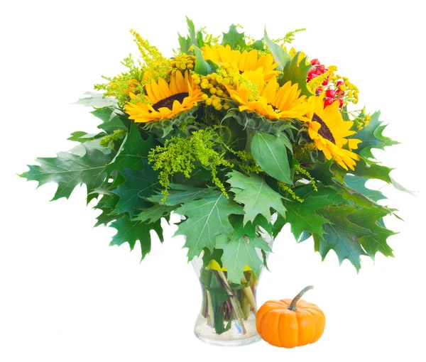 Sunflowers with green leaves — Stock Photo, Image