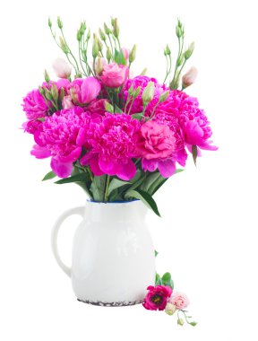 Parlak pembe çiçekler Şakayık ve eustoma