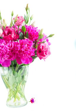 Parlak pembe çiçekler Şakayık ve eustoma