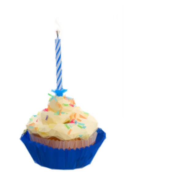 点着一支蜡烛的低多插图生日蛋糕 — 图库矢量图片