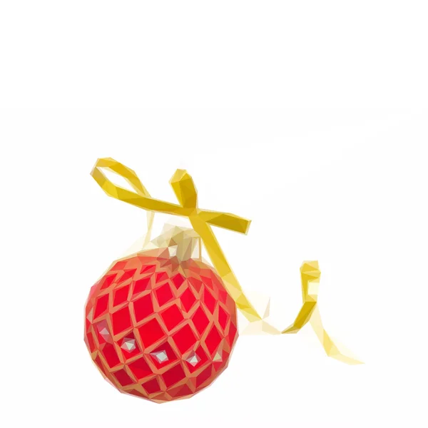 低ポリイラスト赤いクリスマスボール付き弓 — ストックベクタ