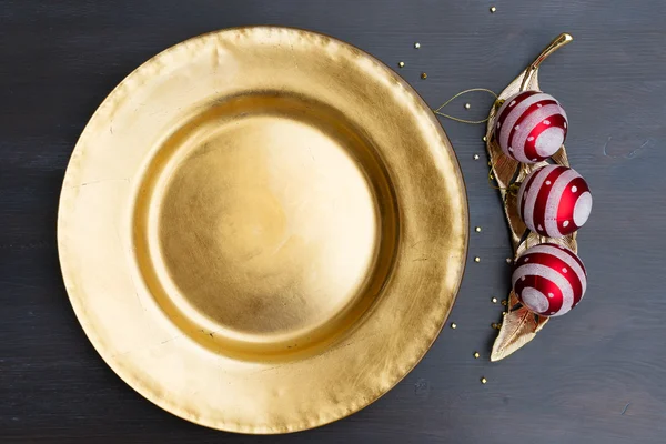 Christmas golden plate — Stock Photo, Image