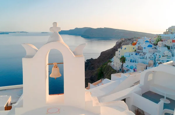 White belfries Santorini island, Greece — Stock Photo, Image