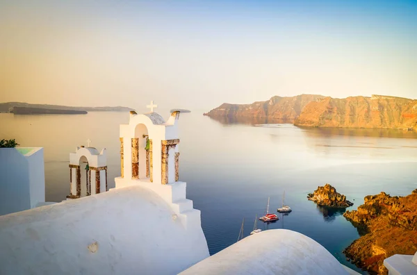 White belfries Santorini island, Greece — Stock Photo, Image