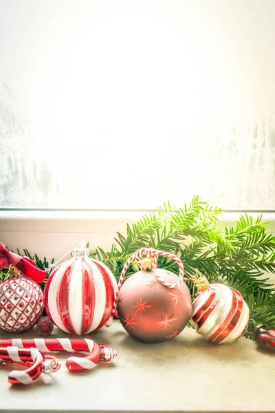 Christmas decorations on windowsil — Stock Photo, Image