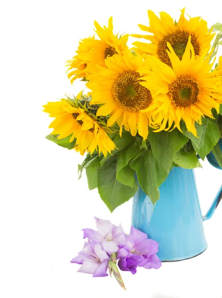 Bouquet of bright sunflowers and gladioluses — Stock Photo, Image