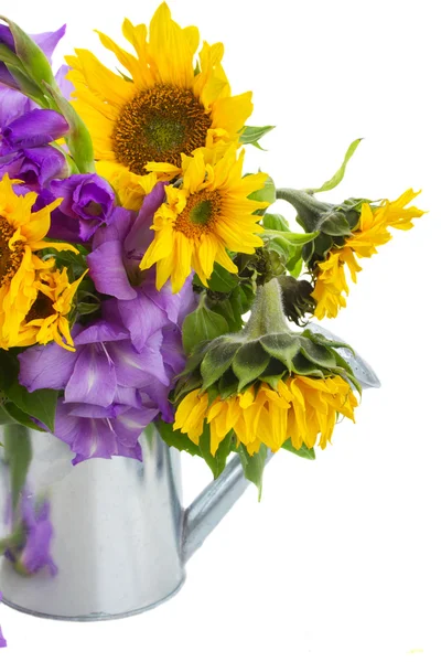 Bouquet of bright sunflowers and gladioluses — Stock Photo, Image