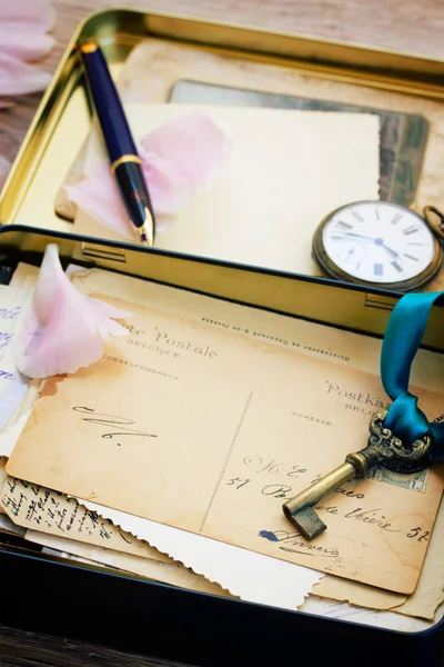 Box with vintage mail — Stock Photo, Image