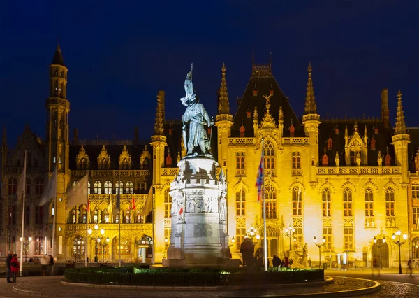 Municipio di Bruges di notte — Foto Stock