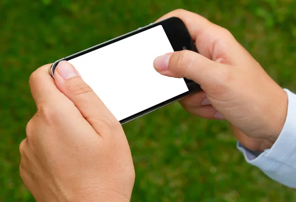 Woman hands holding smartphone — Stock Photo, Image