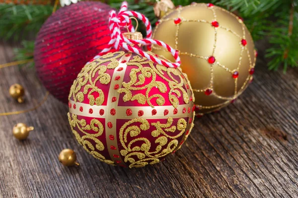 Red and golden christmas balls — Stock Photo, Image