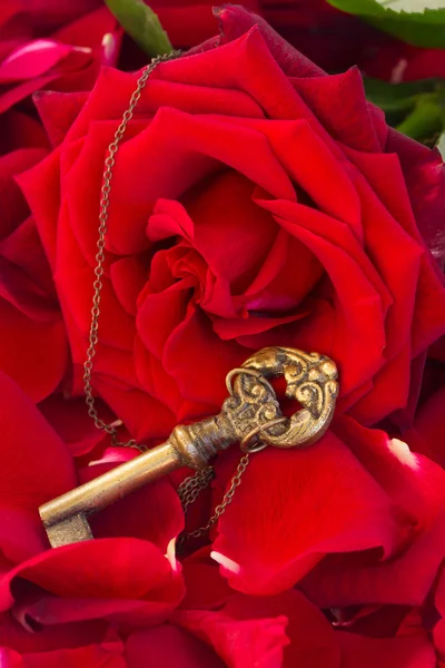 Key with the heart as a symbol of love — Stock Photo, Image