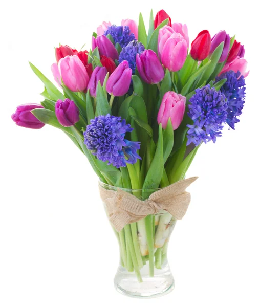Bouquet of   blue hyacinth and  tulips — Stock Photo, Image