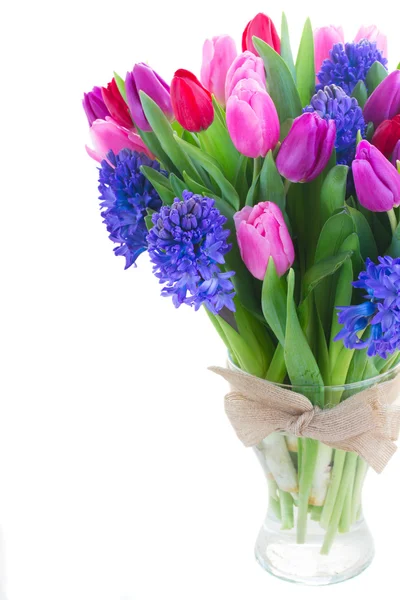 Kytice modrého hyacintu a tulipánů — Stock fotografie