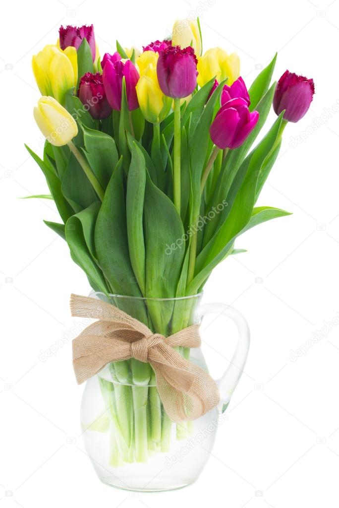bouquet of  yellow and purple  tulip flowers