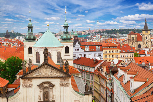 Spires and roofs of Prague old town from above, Czech Republic