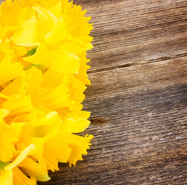 Daffodils on wooden background — Stock Photo, Image