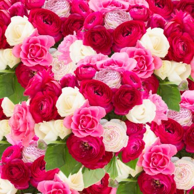 Картина, постер, плакат, фотообои "букет розовых цветков ранункула розы города", артикул 73788613