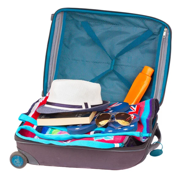 Opne blue suitcase — Stock Photo, Image