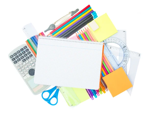Notebook with school supplies — Stock Photo, Image