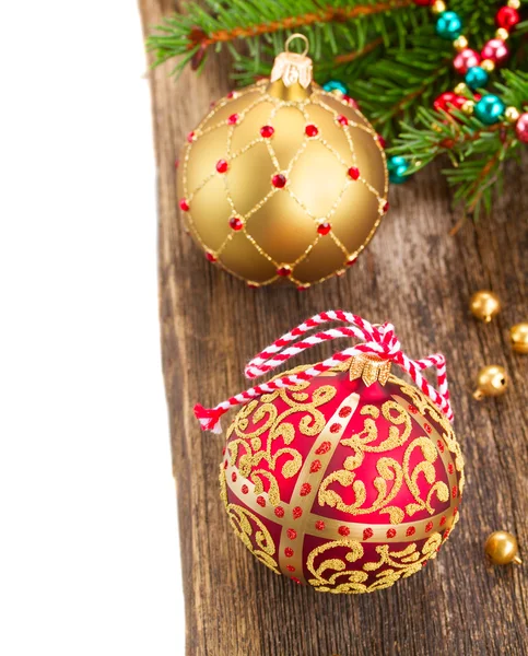 Boules de Noël sur fond en bois bordure — Photo