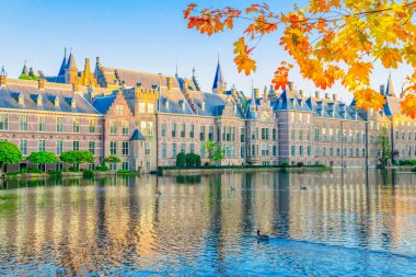Binnenhof - Hollanda Parlamentosu ile cephe sonbahar yaprakları, Lahey, Hollanda