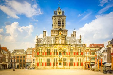 Belediye Binası ve pazar meydanında, delft, Hollanda