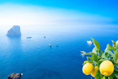 Mavi su, Capri Adası, İtalya ünlü Faraglioni Kayalıkları ve Tiren Denizi