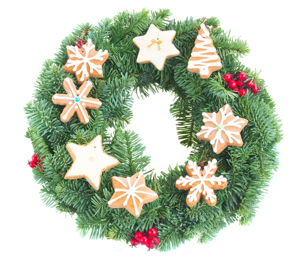 Wreath decorated with christmas  cookies — Stock Photo, Image