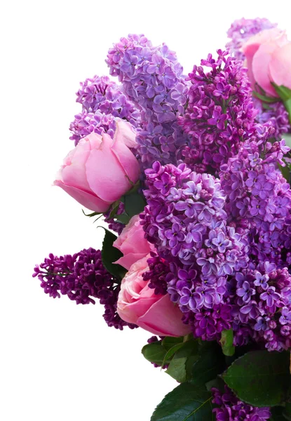 Lilac flowers with roses — Stock Photo, Image
