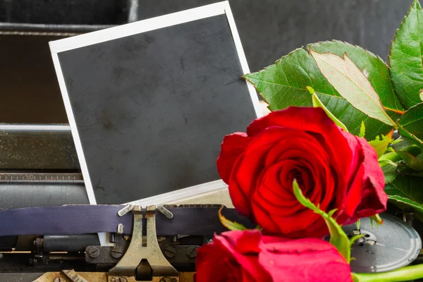 Κόκκινο τριαντάφυλλο σε γραφομηχανή — Φωτογραφία Αρχείου