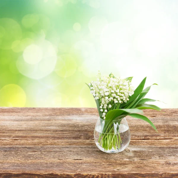 Lilly of valley on wood — Stock Photo, Image