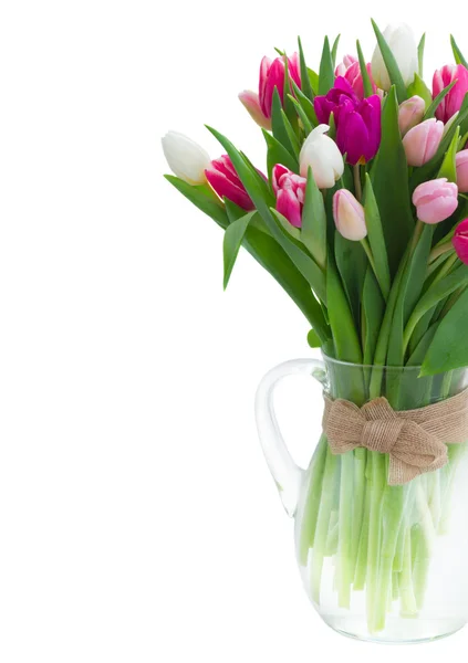 Boeket van roze, paarse en witte tulpen — Stockfoto