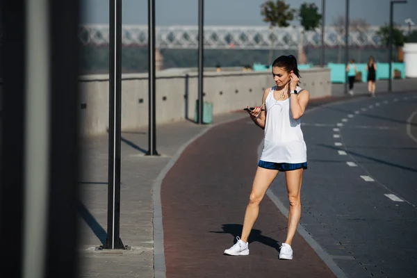 Beautiful Athletic Woman Running New Track Outdoors Sunny Day Clear — Stock Photo, Image