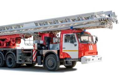 İtfaiye aracı beyaz arka tarafta izole edilmiş. Gölgesi düşüyor..