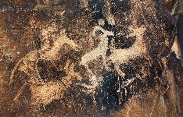 Petroglyph with animals on the rock — Stock Photo, Image