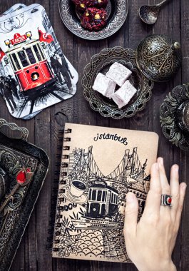 Turkish delights, cards and notebook with Istanbul  clipart