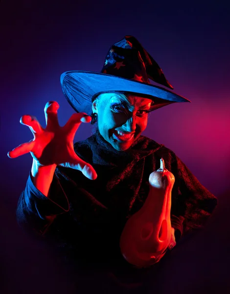 Wicked witch with pumpkin Lantern — Stock Photo, Image